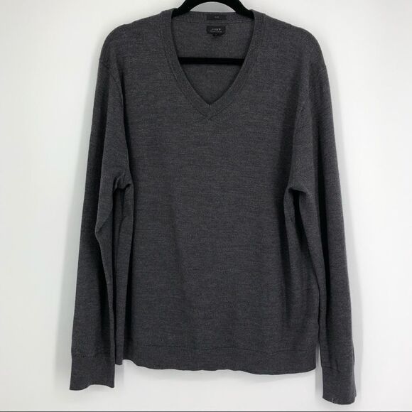 J. Crew Mens Sweater Extra Large XL 100% Merino Wool Gray V Neck Pullover - Picture 1 of 4